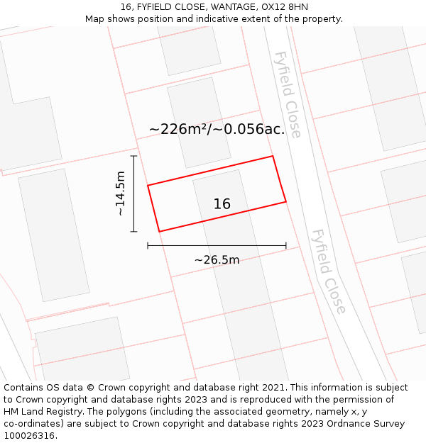 16, FYFIELD CLOSE, WANTAGE, OX12 8HN: Plot and title map