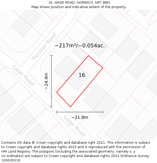 16, GAGE ROAD, NORWICH, NR7 8BN: Plot and title map