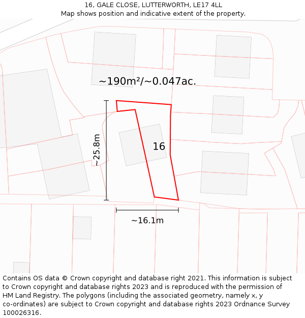 16, GALE CLOSE, LUTTERWORTH, LE17 4LL: Plot and title map