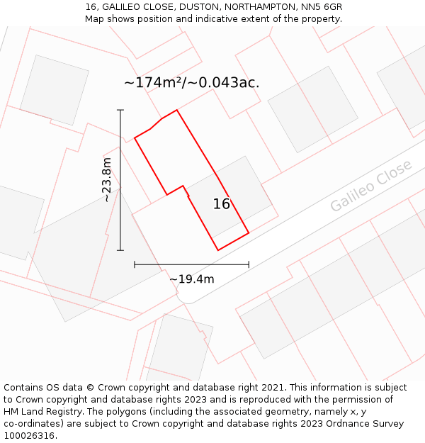 16, GALILEO CLOSE, DUSTON, NORTHAMPTON, NN5 6GR: Plot and title map