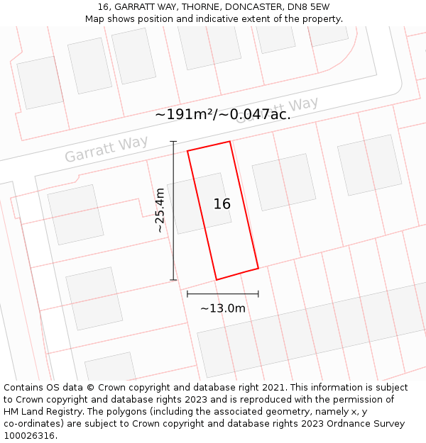 16, GARRATT WAY, THORNE, DONCASTER, DN8 5EW: Plot and title map