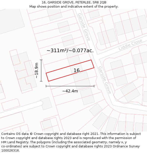 16, GARSIDE GROVE, PETERLEE, SR8 2QB: Plot and title map