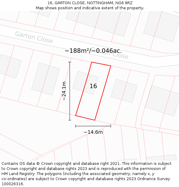 16, GARTON CLOSE, NOTTINGHAM, NG6 8RZ: Plot and title map