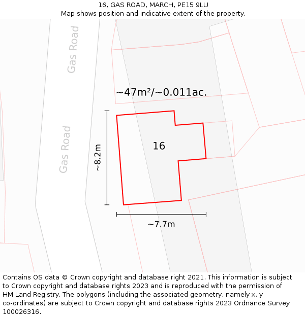 16, GAS ROAD, MARCH, PE15 9LU: Plot and title map