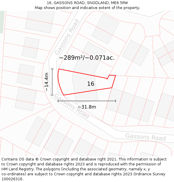 16, GASSONS ROAD, SNODLAND, ME6 5RW: Plot and title map