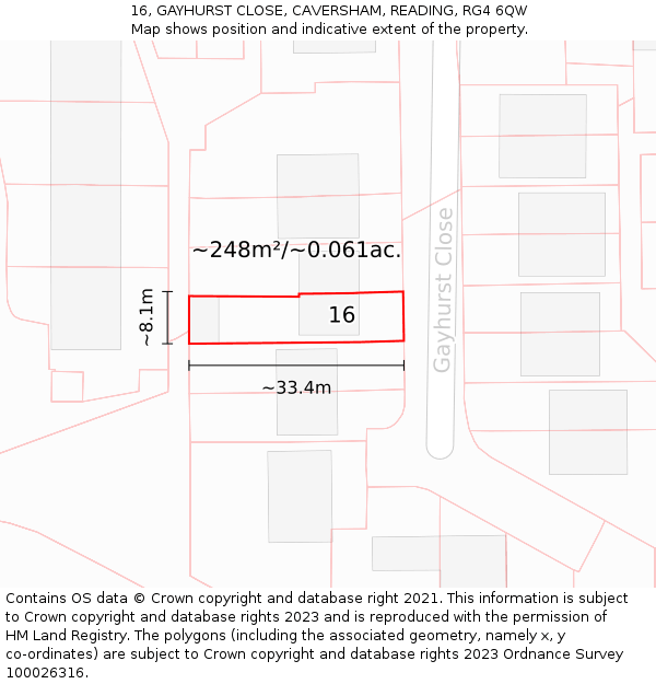 16, GAYHURST CLOSE, CAVERSHAM, READING, RG4 6QW: Plot and title map