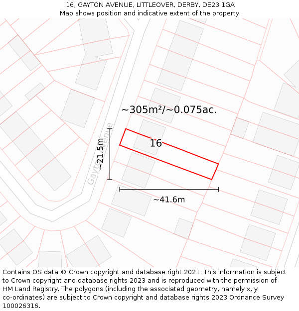 16, GAYTON AVENUE, LITTLEOVER, DERBY, DE23 1GA: Plot and title map