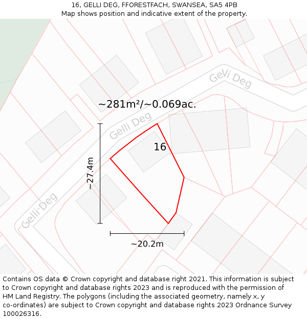 16, GELLI DEG, FFORESTFACH, SWANSEA, SA5 4PB: Plot and title map