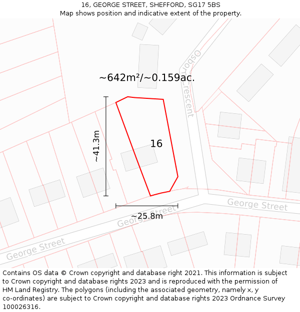 16, GEORGE STREET, SHEFFORD, SG17 5BS: Plot and title map