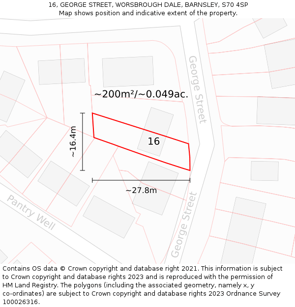 16, GEORGE STREET, WORSBROUGH DALE, BARNSLEY, S70 4SP: Plot and title map