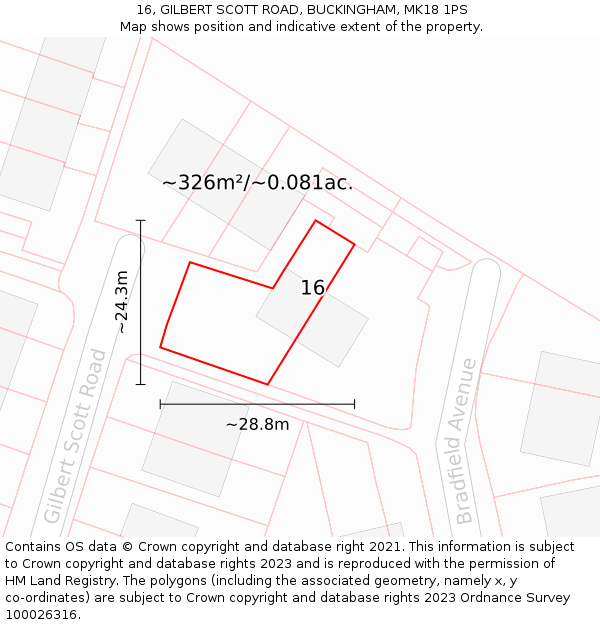 16, GILBERT SCOTT ROAD, BUCKINGHAM, MK18 1PS: Plot and title map