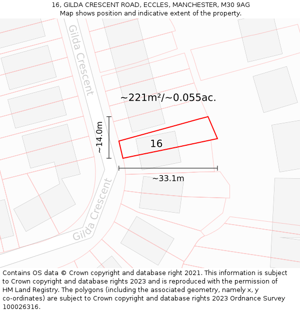 16, GILDA CRESCENT ROAD, ECCLES, MANCHESTER, M30 9AG: Plot and title map