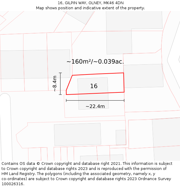 16, GILPIN WAY, OLNEY, MK46 4DN: Plot and title map