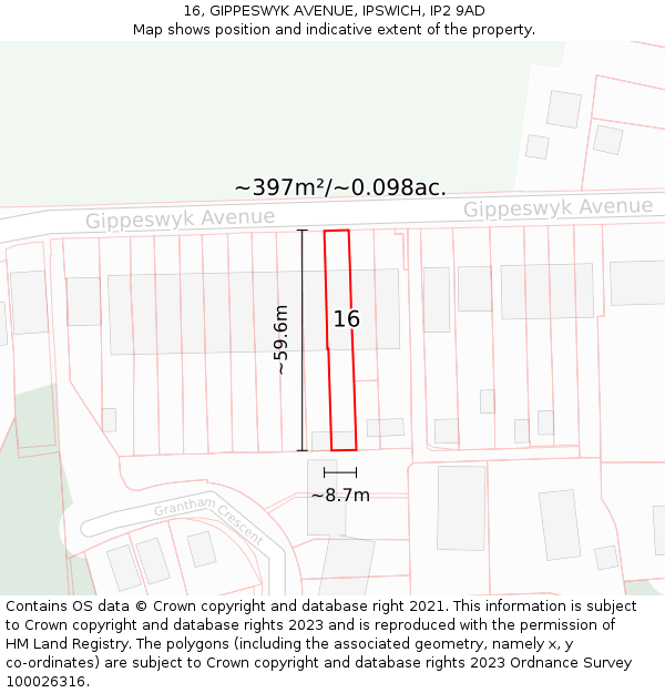 16, GIPPESWYK AVENUE, IPSWICH, IP2 9AD: Plot and title map