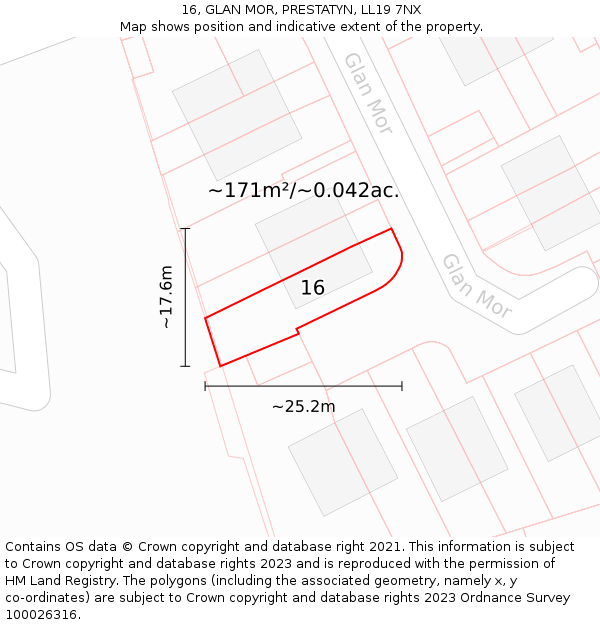 16, GLAN MOR, PRESTATYN, LL19 7NX: Plot and title map