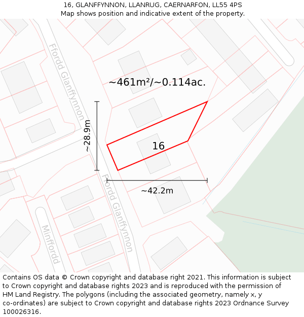16, GLANFFYNNON, LLANRUG, CAERNARFON, LL55 4PS: Plot and title map