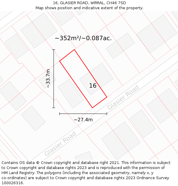 16, GLASIER ROAD, WIRRAL, CH46 7SD: Plot and title map