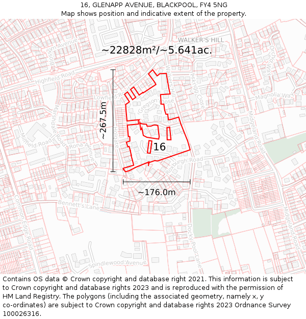 16, GLENAPP AVENUE, BLACKPOOL, FY4 5NG: Plot and title map