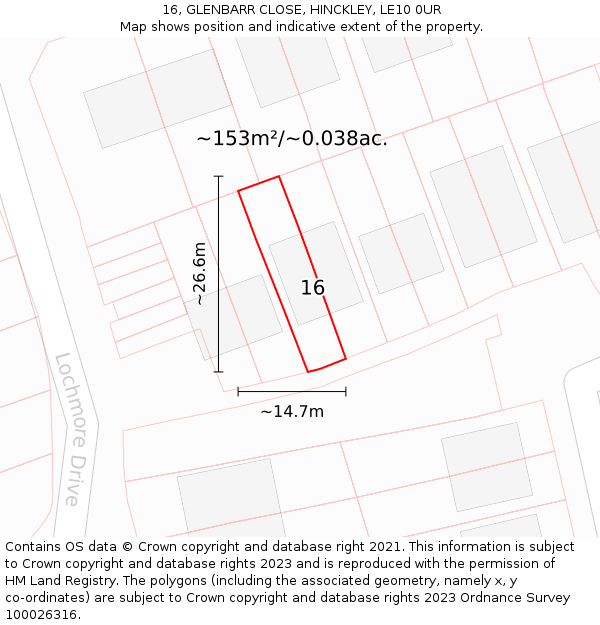 16, GLENBARR CLOSE, HINCKLEY, LE10 0UR: Plot and title map