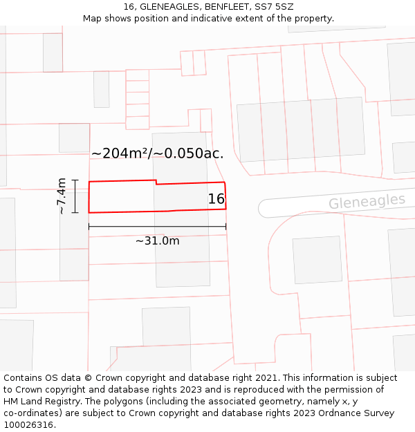 16, GLENEAGLES, BENFLEET, SS7 5SZ: Plot and title map