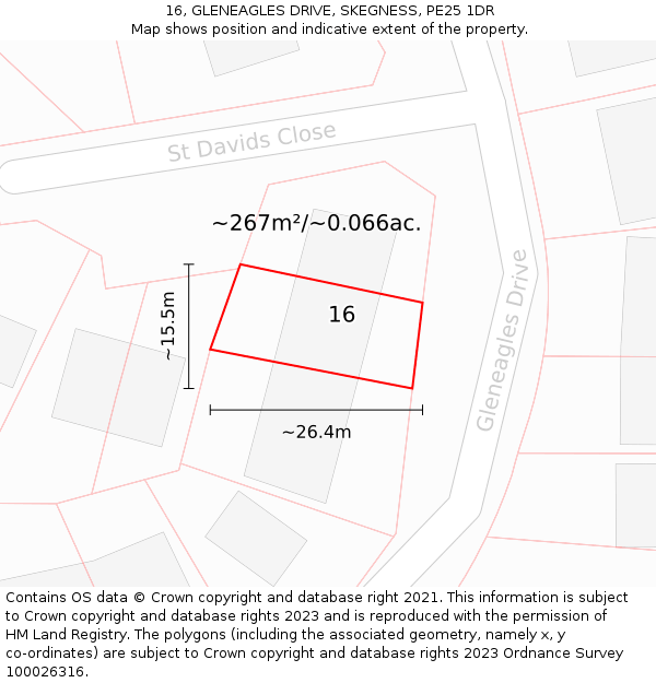 16, GLENEAGLES DRIVE, SKEGNESS, PE25 1DR: Plot and title map