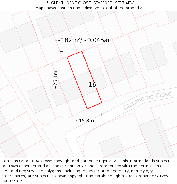 16, GLENTHORNE CLOSE, STAFFORD, ST17 4RW: Plot and title map