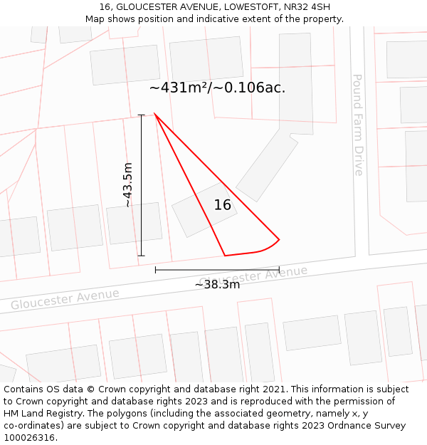 16, GLOUCESTER AVENUE, LOWESTOFT, NR32 4SH: Plot and title map