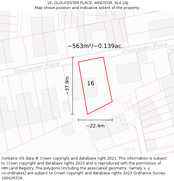 16, GLOUCESTER PLACE, WINDSOR, SL4 2AJ: Plot and title map