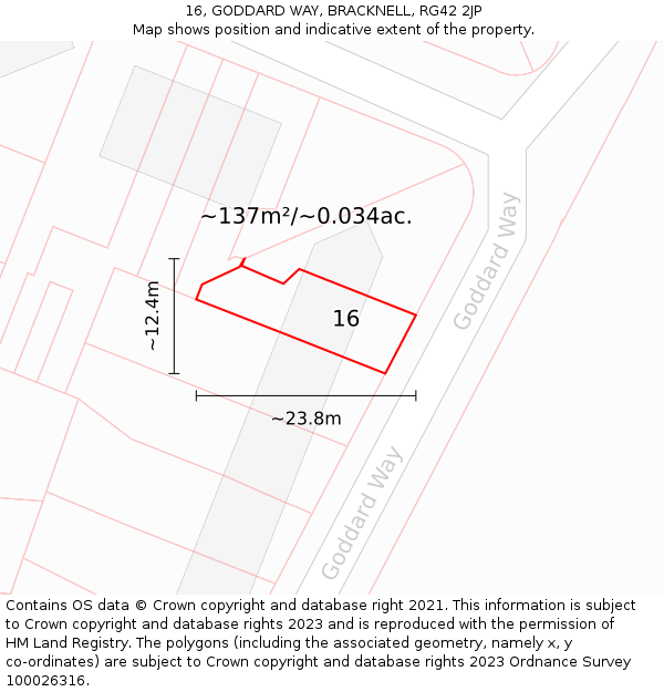 16, GODDARD WAY, BRACKNELL, RG42 2JP: Plot and title map