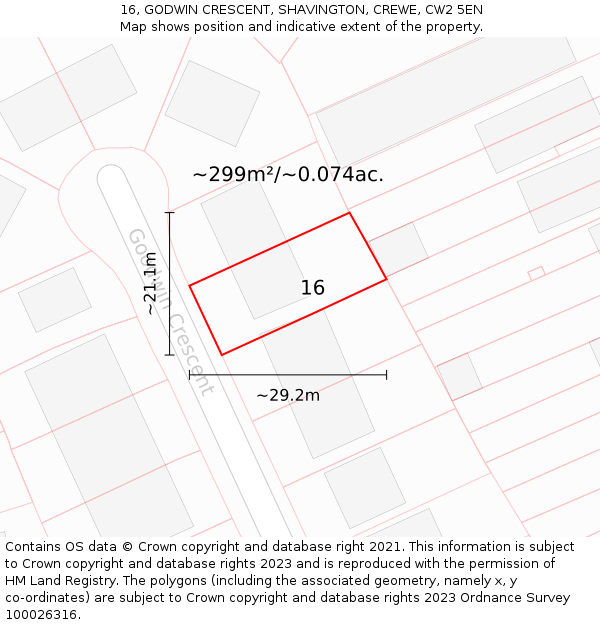 16, GODWIN CRESCENT, SHAVINGTON, CREWE, CW2 5EN: Plot and title map
