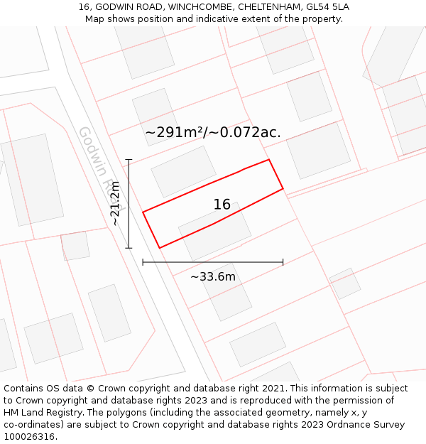 16, GODWIN ROAD, WINCHCOMBE, CHELTENHAM, GL54 5LA: Plot and title map