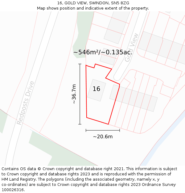 16, GOLD VIEW, SWINDON, SN5 8ZG: Plot and title map