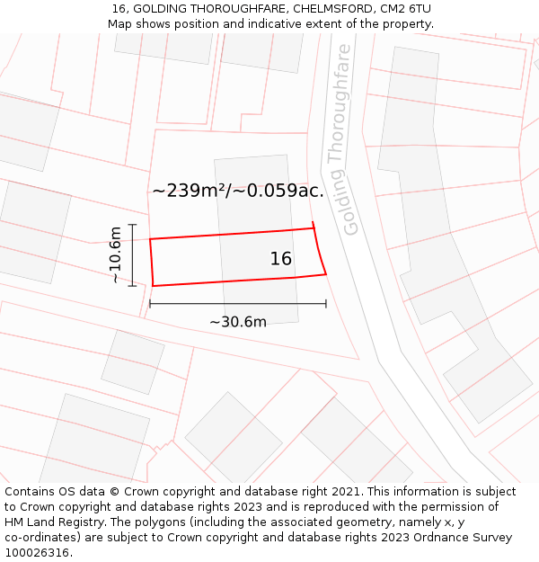 16, GOLDING THOROUGHFARE, CHELMSFORD, CM2 6TU: Plot and title map