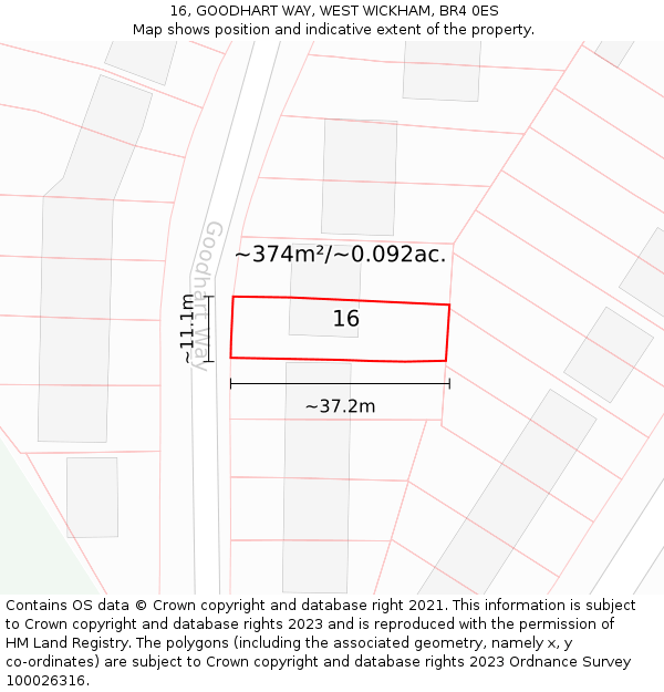 16, GOODHART WAY, WEST WICKHAM, BR4 0ES: Plot and title map
