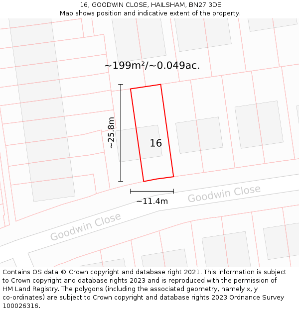 16, GOODWIN CLOSE, HAILSHAM, BN27 3DE: Plot and title map