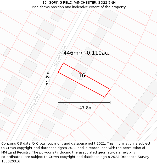 16, GORING FIELD, WINCHESTER, SO22 5NH: Plot and title map