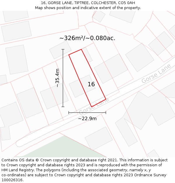 16, GORSE LANE, TIPTREE, COLCHESTER, CO5 0AH: Plot and title map