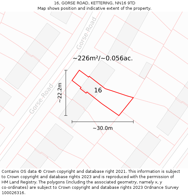 16, GORSE ROAD, KETTERING, NN16 9TD: Plot and title map