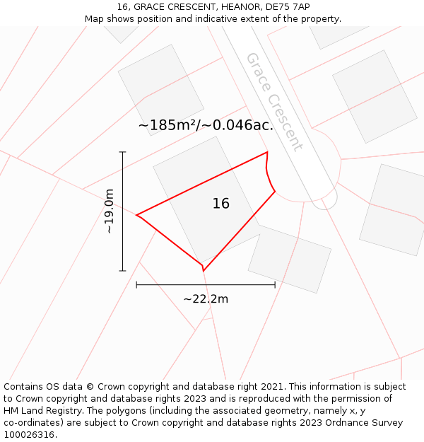 16, GRACE CRESCENT, HEANOR, DE75 7AP: Plot and title map