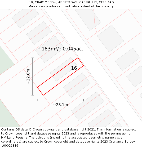 16, GRAIG Y FEDW, ABERTRIDWR, CAERPHILLY, CF83 4AQ: Plot and title map