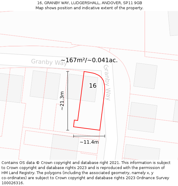 16, GRANBY WAY, LUDGERSHALL, ANDOVER, SP11 9GB: Plot and title map