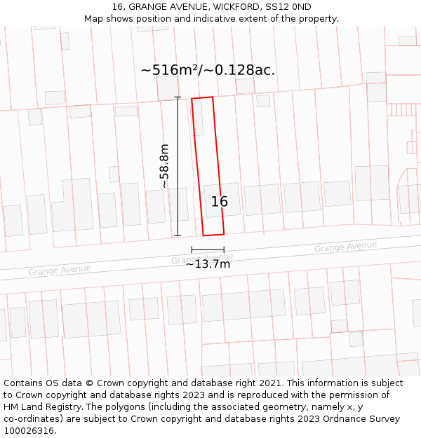 16, GRANGE AVENUE, WICKFORD, SS12 0ND: Plot and title map