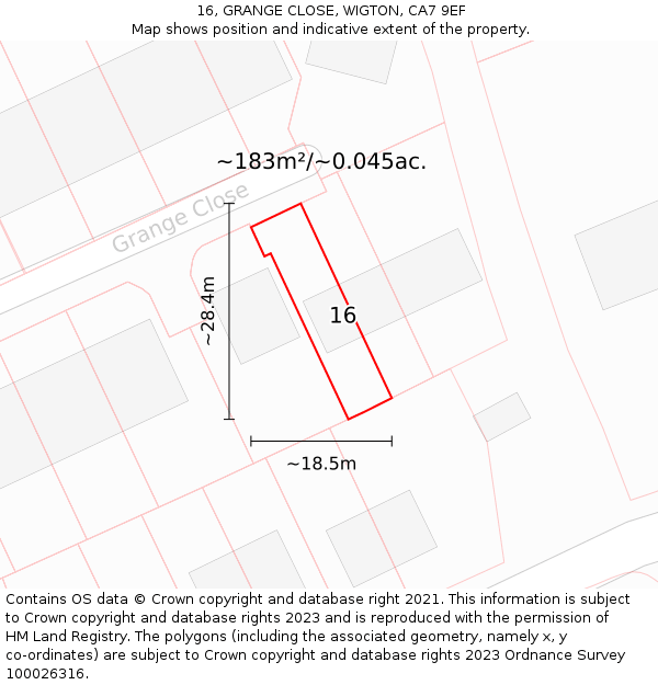 16, GRANGE CLOSE, WIGTON, CA7 9EF: Plot and title map