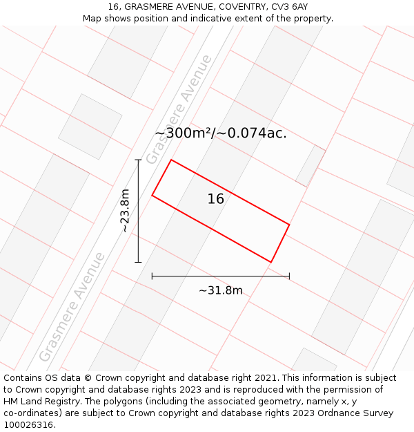 16, GRASMERE AVENUE, COVENTRY, CV3 6AY: Plot and title map