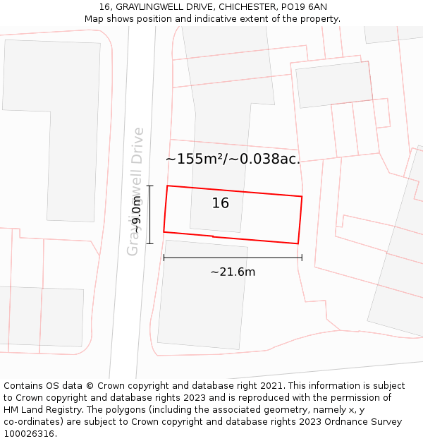 16, GRAYLINGWELL DRIVE, CHICHESTER, PO19 6AN: Plot and title map