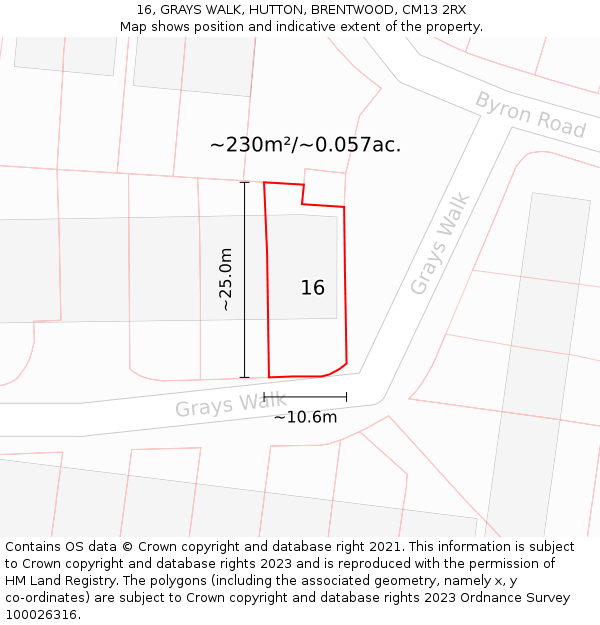 16, GRAYS WALK, HUTTON, BRENTWOOD, CM13 2RX: Plot and title map