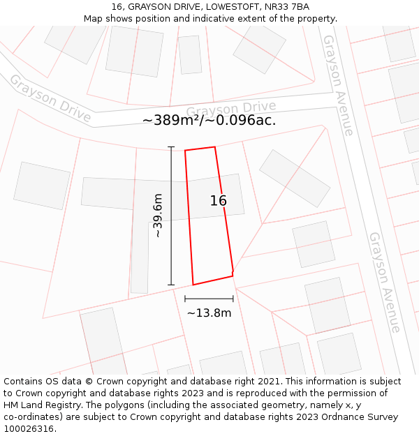 16, GRAYSON DRIVE, LOWESTOFT, NR33 7BA: Plot and title map