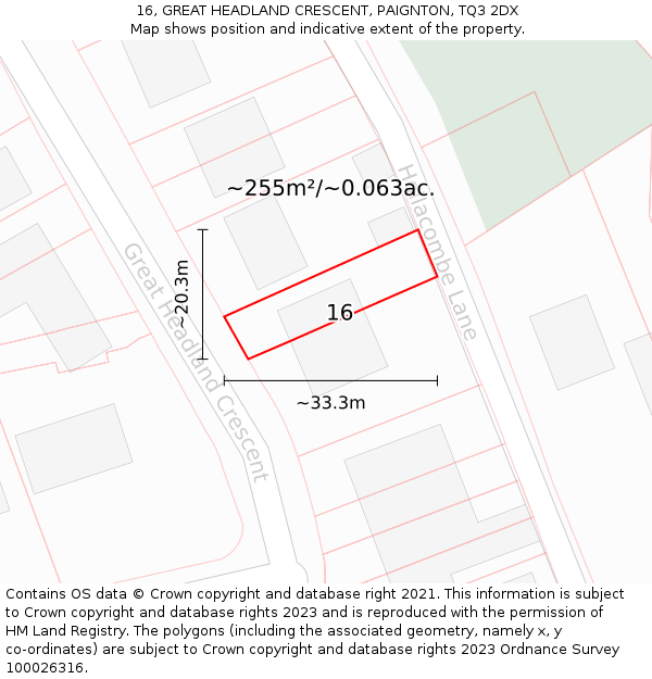 16, GREAT HEADLAND CRESCENT, PAIGNTON, TQ3 2DX: Plot and title map