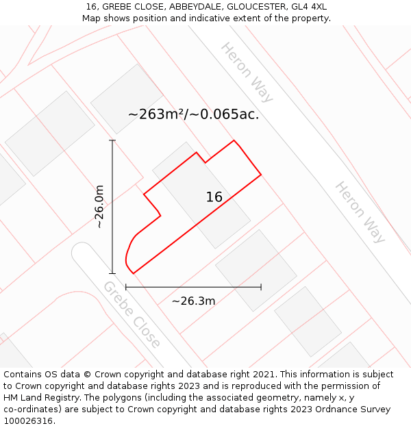 16, GREBE CLOSE, ABBEYDALE, GLOUCESTER, GL4 4XL: Plot and title map