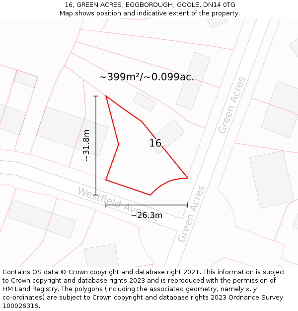 16, GREEN ACRES, EGGBOROUGH, GOOLE, DN14 0TG: Plot and title map